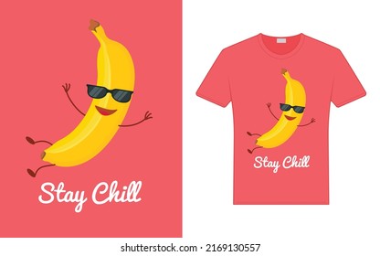 Divertido plátano con gafas de sol. Mantente tranquilo. Impresión en camisetas, tarjetas, afiches y recuerdos. La imagen vectorial global cambia. La impresión de estilo sencillo para los niños.