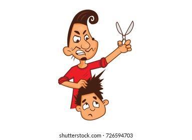 Funny barber Character . Vector Illustration. Isolated on white background.