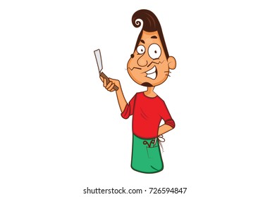 Funny barber Character . Vector Illustration. Isolated on white background.