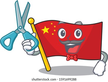 Funny Barber flag china Scroll cartoon character design style