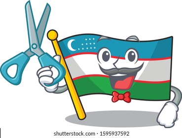 Funny Barber flag uzbekistan Scroll cartoon character design style