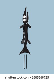 Funny barracuda fish cartoon illustration