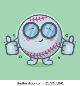 Graciosa mascota de un personaje de béisbol con el gesto de la mano arriba dibujos aislados de diseño de estilo plano