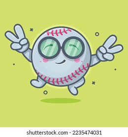 Graciosa mascota de un personaje de béisbol con gesto de la mano del signo de la paz dibujo aislado de diseño de estilo plano