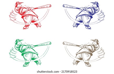 Funny Baseball Player Hitting Ball Vector Illustration
