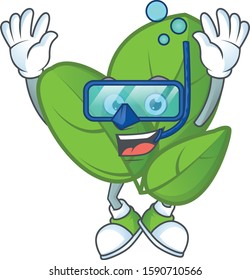 Funny basil mascot design with Diving glasses