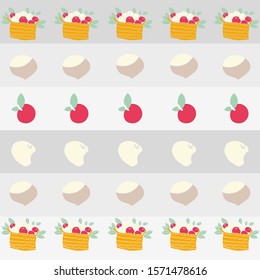 A funny basket of apples and chestnuts all around