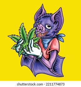 Funny Bat Cartoon With Cannabis