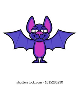 Funny Bat Cartoon Characters de pie y sonrisa muestran sus colmillos buenos para la mascota Halloween Vector