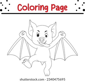 funny Bat cartoon coloring page. Halloween coloring book for kids