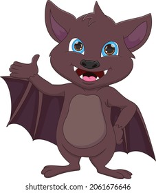 funny bat cartoon waving on white background