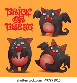 Funny bat characters set Halloween card Vector illustration