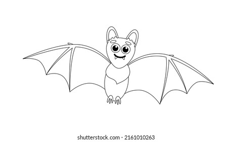 Funny bat coloring page. Black and white bat. Vector