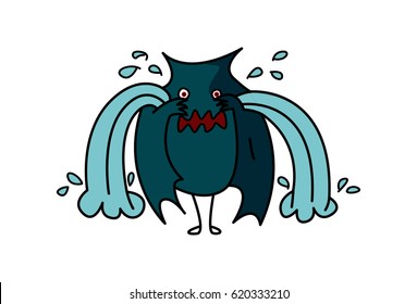 Funny Bat Crying. vector Illustration. Isolated on white background.