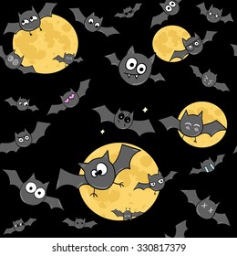 funny bat on black background vector pattern 