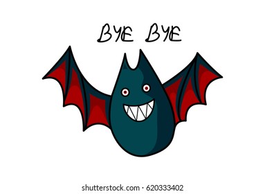 Funny Bat Saying bye bye. vector Illustration. Isolated on white background.
