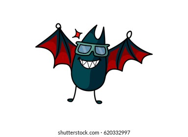 Funny Bat with sunglasses. vector Illustration. Isolated on white background.