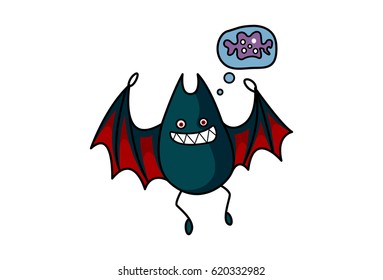 Funny Bat thinking of a candy. vector Illustration. Isolated on white background.
