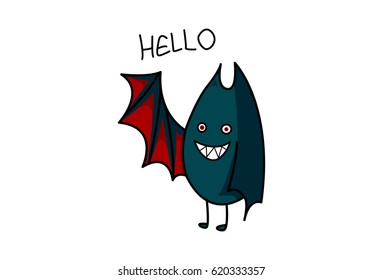 Funny Bat waving  a hello. vector Illustration. Isolated on white background.