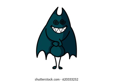 Funny Bat with a wide smile. vector Illustration. Isolated on white background.