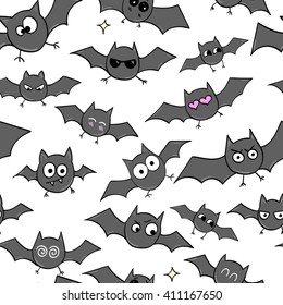Funny bats on a white background. Vector seamless pattern 