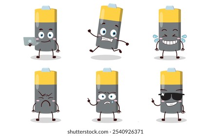 funny battery cartoon character with many pose activity design illustration