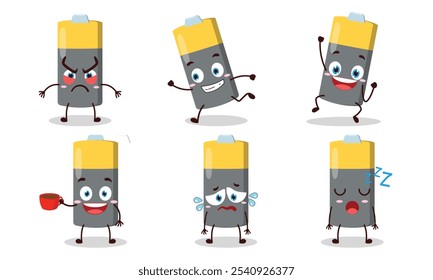 funny battery cartoon character with various pose activity design illustration