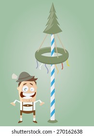 funny bavarian man with maypole