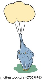 Funny bawd blows air from trunk, vector illustration