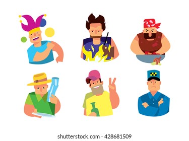 Funny bbq characters on bbq party.  people isolated on white background.