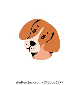 Funny beagle pup avatar. Happy puppy of hunting breed. Cute muzzle of shorthair hound. Adorable dog face, amusing snout. Canine pet portrait. Flat isolated vector illustration on white background