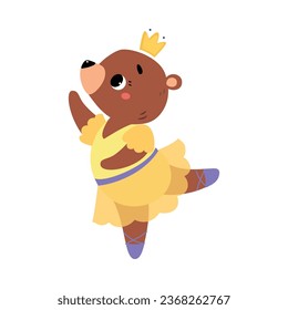 Funny Bear Animal Ballet Dancing in Skirt and Pointe Shoes Vector Illustration