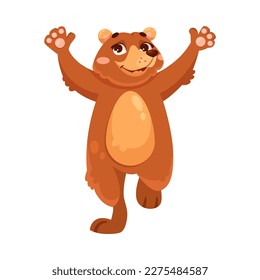 Funny Bear Animal Enjoying and Cheering with Happy Smiling Snout Vector Illustration