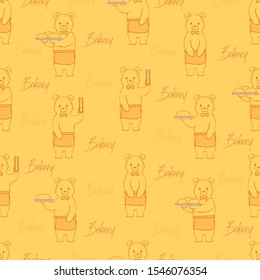 Funny Bear Baker Vector Cartoon Background Pattern