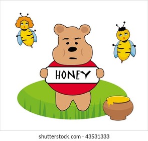 Funny bear and bees