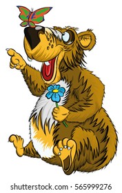 Funny bear with a butterfly on her nose, illustration