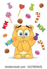 Funny Bear And Candy Rain