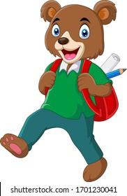 funny bear cartoon going to school