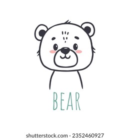 funny bear in  cartoon style. Flat animal. Doodle illustration of bear head for cards, magazins, banners. Vector