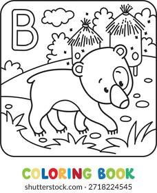 Oso gracioso. Ilustración vectorial de niños. Animales ABC libro para colorear para niños. Alfabeto B
