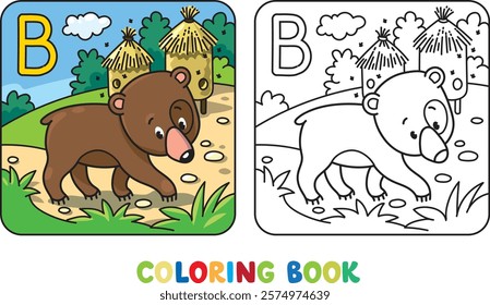 Funny bear coloring book. Alphabet B