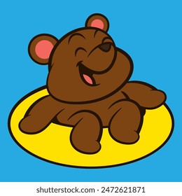Funny Bear Cub cartoon characters floating at water using lifebuoy ring. Best for sticker, logo, and mascot with summer themes for kids