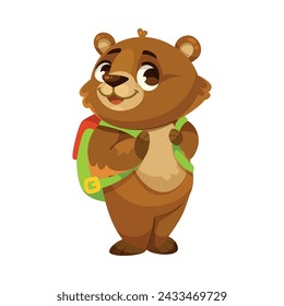 Cachorro de oso divertido con lindo soporte de hocico con mochila ilustración vectorial