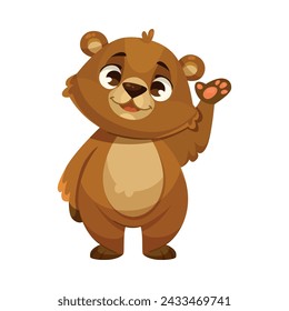 Funny Bear Cub with Cute Snout Wave Paw Vector Illustration