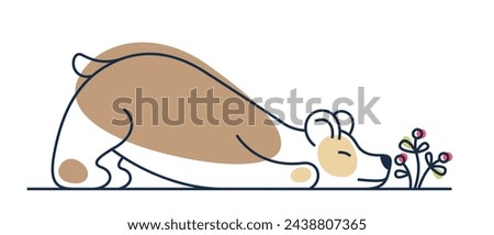 Funny bear eats berries illustration vector, isolated over white.