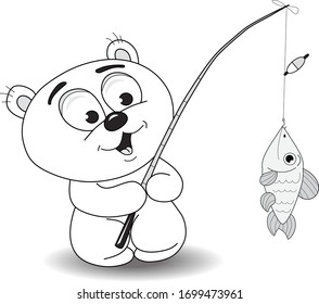 Funny bear fishing coloring book