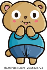 Funny bear with green blue wardrobe cartoon illustration