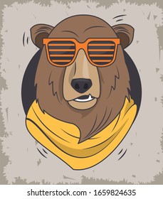 funny bear grizzly with sunglasses cool style vector illustration design