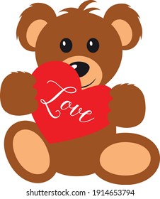 Funny bear with heart. Happy Valentine's day card. Vector illustration.