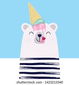 Funny bear with ice cream vector illustration